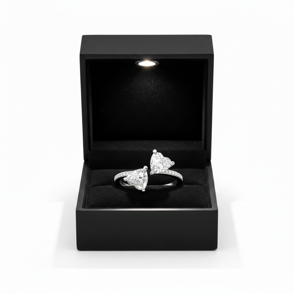 Bague double cœur écrin droit